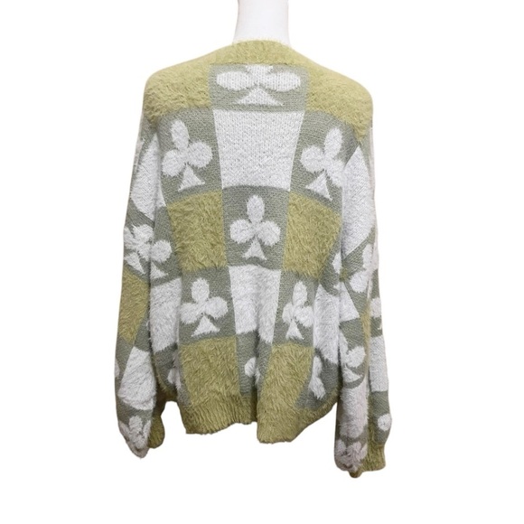 Sweater Cardigan Womens Large Green Spades Clover NWT Button Front Loose V-Neck - Picture 7 of 10